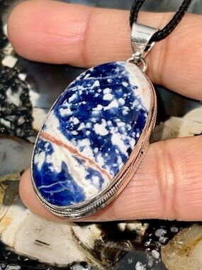 Blue & White Navy Sodalite Pendant 2 1/4”